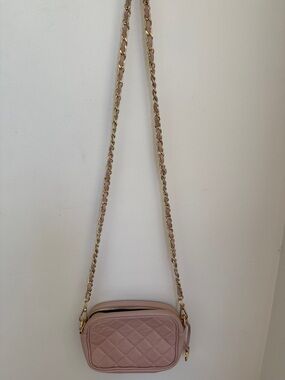 Quilted Blush Crossbody Bag with Gold Chain Strap Camera Italian Leather